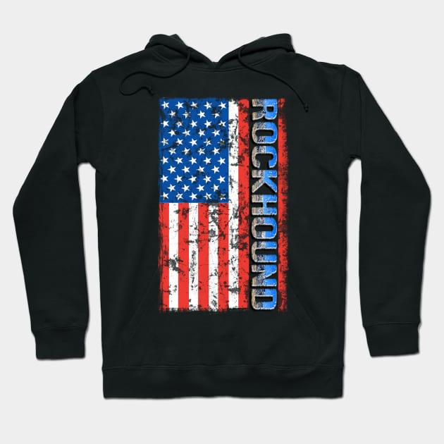 Geologist Rock Pick Hammer - Rockhounding Distressed US Flag Hoodie by Laura Rucker